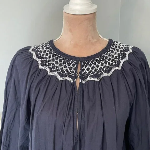 Figue 100% Cotton Smocked Embroidered Charlie Relaxed Fit Mini Dress Large - Picture 6 of 15